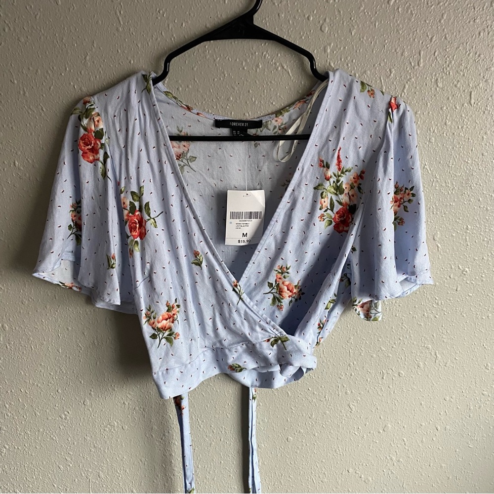 Floral Wrap Top in Light Blue by Forever 21